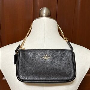 Coach Black Leather Wristlet with Gold Accents